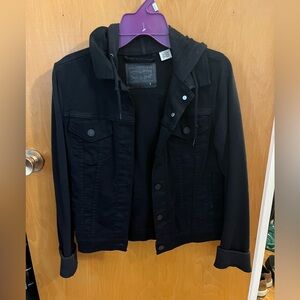 Levi Strauss cropped Black Denim Jacket with Hood